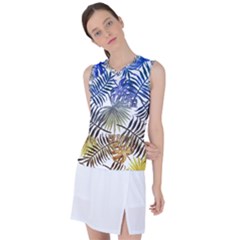 Blue And Yellow Tropical Leaves Women s Sleeveless Sports Top by goljakoff