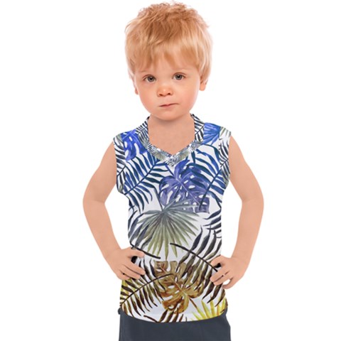 Blue And Yellow Tropical Leaves Kids  Sport Tank Top by goljakoff