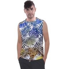 Blue And Yellow Tropical Leaves Men s Regular Tank Top by goljakoff