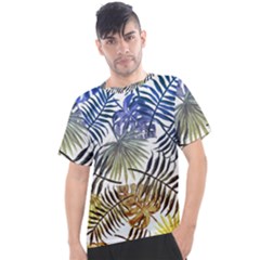 Blue And Yellow Tropical Leaves Men s Sport Top