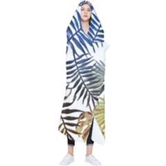 Blue And Yellow Tropical Leaves Wearable Blanket by goljakoff