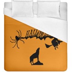 Happy Halloween Scary Funny Spooky Logo Witch On Broom Broomstick Spider Wolf Bat Black 8888 Black A Duvet Cover (king Size) by HalloweenParty