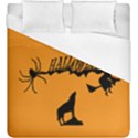 Happy Halloween Scary Funny Spooky Logo Witch On Broom Broomstick Spider Wolf Bat Black 8888 Black A Duvet Cover (King Size) View1