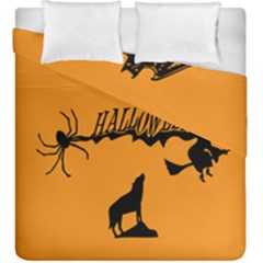 Happy Halloween Scary Funny Spooky Logo Witch On Broom Broomstick Spider Wolf Bat Black 8888 Black A Duvet Cover Double Side (king Size) by HalloweenParty