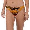 Happy Halloween Scary Funny Spooky Logo Witch On Broom Broomstick Spider Wolf Bat Black 8888 Black A Band Bikini Bottom View1