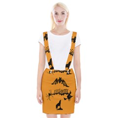 Happy Halloween Scary Funny Spooky Logo Witch On Broom Broomstick Spider Wolf Bat Black 8888 Black A Braces Suspender Skirt by HalloweenParty