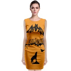 Happy Halloween Scary Funny Spooky Logo Witch On Broom Broomstick Spider Wolf Bat Black 8888 Black A Sleeveless Velvet Midi Dress by HalloweenParty