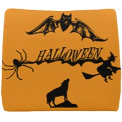 Happy Halloween Scary Funny Spooky Logo Witch On Broom Broomstick Spider Wolf Bat Black 8888 Black A Seat Cushion by HalloweenParty