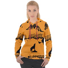 Happy Halloween Scary Funny Spooky Logo Witch On Broom Broomstick Spider Wolf Bat Black 8888 Black A Women s Overhead Hoodie by HalloweenParty