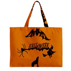 Happy Halloween Scary Funny Spooky Logo Witch On Broom Broomstick Spider Wolf Bat Black 8888 Black A Zipper Mini Tote Bag by HalloweenParty