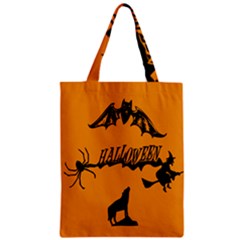 Happy Halloween Scary Funny Spooky Logo Witch On Broom Broomstick Spider Wolf Bat Black 8888 Black A Zipper Classic Tote Bag by HalloweenParty