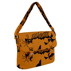 Happy Halloween Scary Funny Spooky Logo Witch On Broom Broomstick Spider Wolf Bat Black 8888 Black A Buckle Messenger Bag