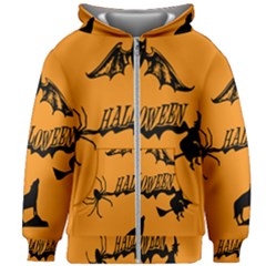 Happy Halloween Scary Funny Spooky Logo Witch On Broom Broomstick Spider Wolf Bat Black 8888 Black A Kids  Zipper Hoodie Without Drawstring