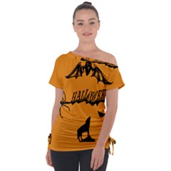 Happy Halloween Scary Funny Spooky Logo Witch On Broom Broomstick Spider Wolf Bat Black 8888 Black A Tie-up Tee