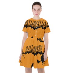 Happy Halloween Scary Funny Spooky Logo Witch On Broom Broomstick Spider Wolf Bat Black 8888 Black A Sailor Dress by HalloweenParty