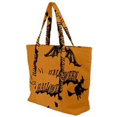 Happy Halloween Scary Funny Spooky Logo Witch On Broom Broomstick Spider Wolf Bat Black 8888 Black A Zip Up Canvas Bag by HalloweenParty