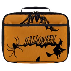 Happy Halloween Scary Funny Spooky Logo Witch On Broom Broomstick Spider Wolf Bat Black 8888 Black A Full Print Lunch Bag by HalloweenParty