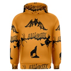 Happy Halloween Scary Funny Spooky Logo Witch On Broom Broomstick Spider Wolf Bat Black 8888 Black A Men s Overhead Hoodie by HalloweenParty