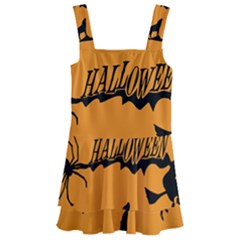 Happy Halloween Scary Funny Spooky Logo Witch On Broom Broomstick Spider Wolf Bat Black 8888 Black A Kids  Layered Skirt Swimsuit by HalloweenParty