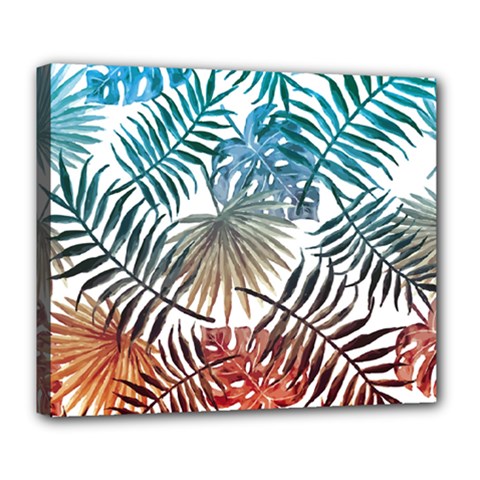 Blue tropical leaves Deluxe Canvas 24  x 20  (Stretched)