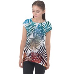 Blue Tropical Leaves Cap Sleeve High Low Top by goljakoff