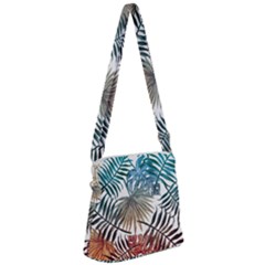 Blue tropical leaves Zipper Messenger Bag