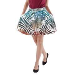 Blue tropical leaves A-Line Pocket Skirt