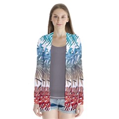 Blue tropical leaves Drape Collar Cardigan