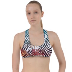 Blue tropical leaves Criss Cross Racerback Sports Bra