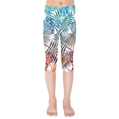 Blue tropical leaves Kids  Capri Leggings 