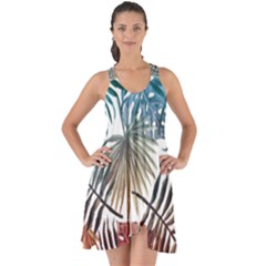 Blue tropical leaves Show Some Back Chiffon Dress