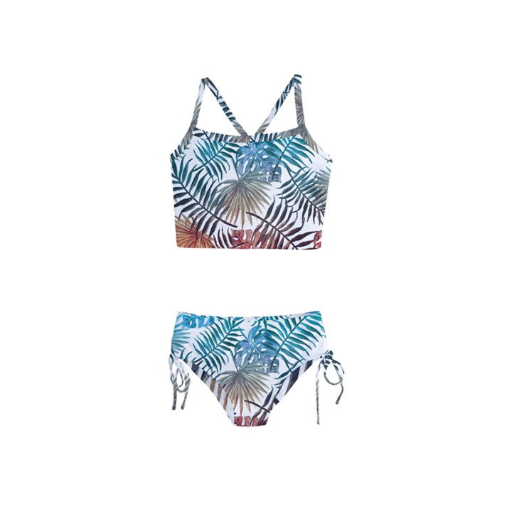 Blue tropical leaves Girls  Tankini Swimsuit