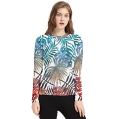 Blue tropical leaves Women s Long Sleeve Rash Guard