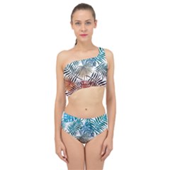 Blue Tropical Leaves Spliced Up Two Piece Swimsuit by goljakoff