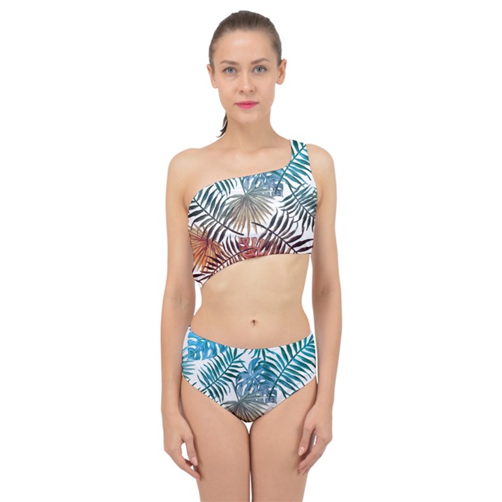 Blue tropical leaves Spliced Up Two Piece Swimsuit