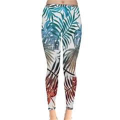 Blue tropical leaves Inside Out Leggings