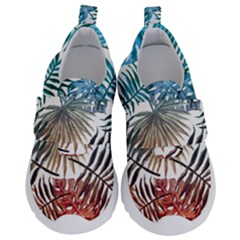 Blue tropical leaves Kids  Velcro No Lace Shoes