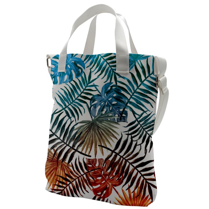 Blue tropical leaves Canvas Messenger Bag