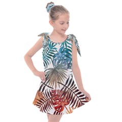 Blue tropical leaves Kids  Tie Up Tunic Dress