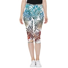 Blue Tropical Leaves Inside Out Lightweight Velour Capri Leggings  by goljakoff