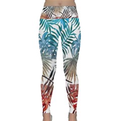 Blue tropical leaves Lightweight Velour Classic Yoga Leggings