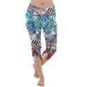 Blue tropical leaves Lightweight Velour Capri Yoga Leggings View1