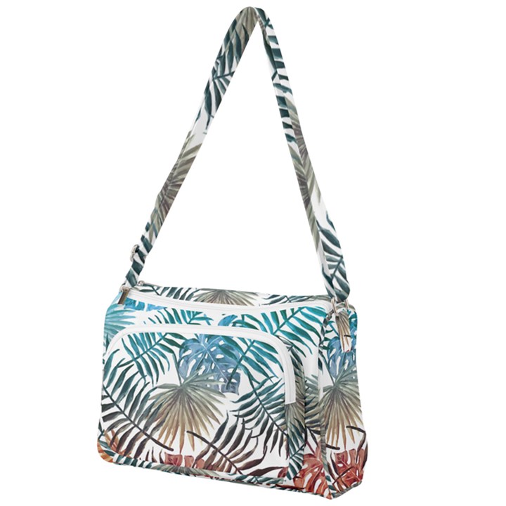 Blue tropical leaves Front Pocket Crossbody Bag