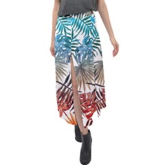 Blue Tropical Leaves Velour Split Maxi Skirt by goljakoff