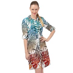 Blue Tropical Leaves Long Sleeve Mini Shirt Dress by goljakoff