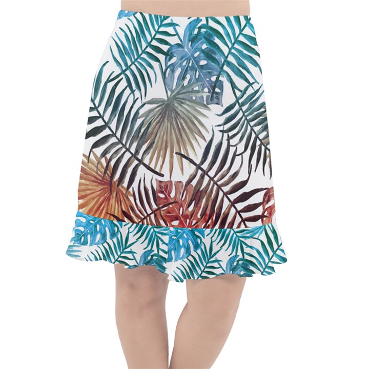 Blue tropical leaves Fishtail Chiffon Skirt