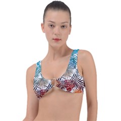 Blue tropical leaves Ring Detail Bikini Top