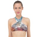 Blue tropical leaves High Neck Bikini Top View1