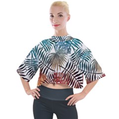 Blue tropical leaves Mock Neck Tee