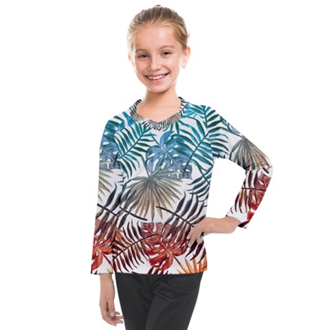 Blue Tropical Leaves Kids  Long Mesh Tee by goljakoff